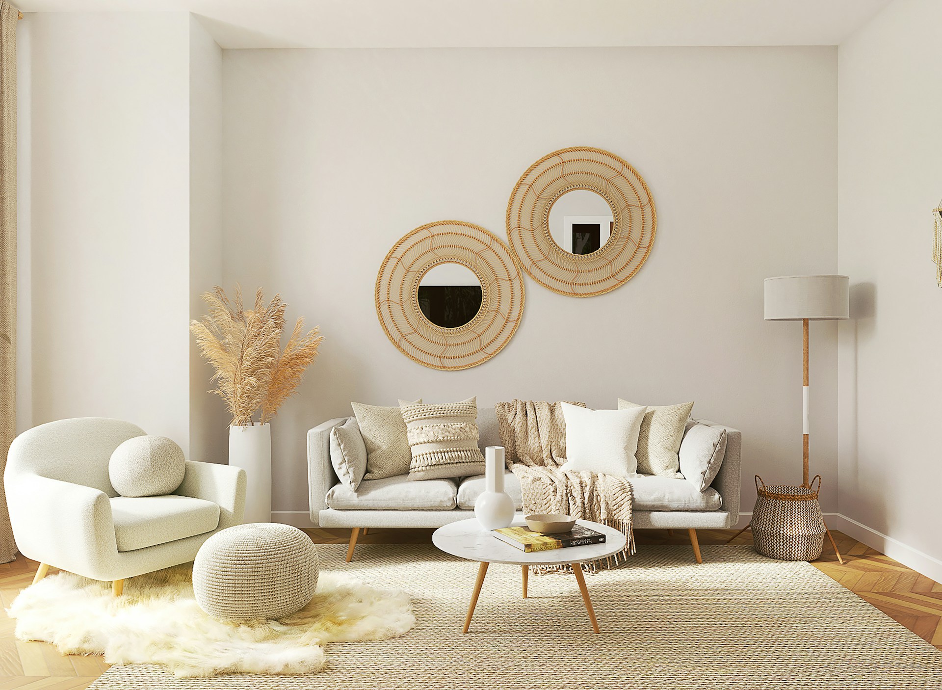 A hand-knotted Puspa carpet in a warm living room